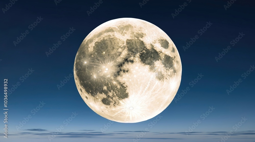 Fototapeta premium A serene and majestic depiction of the super moon, fully illuminated and dominating the sky,