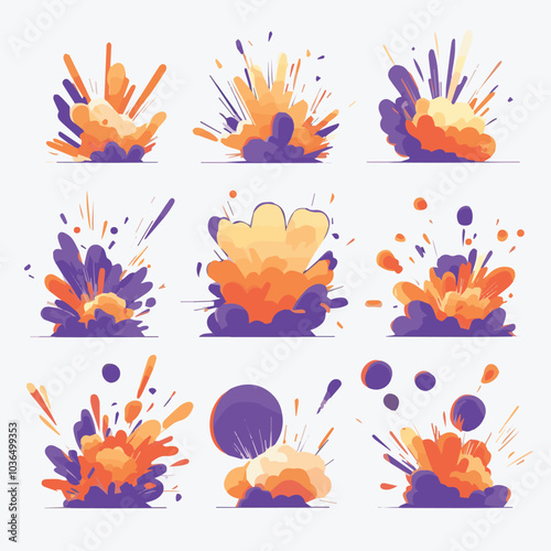 Vector illustration set of Boom explosion without people scene