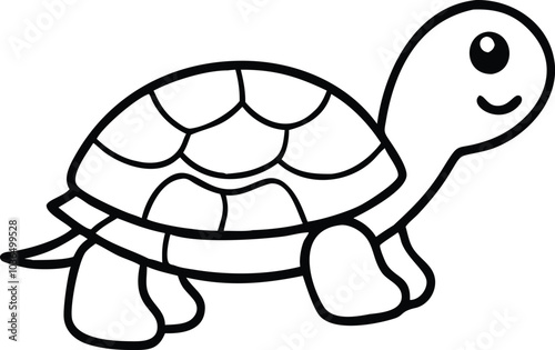 Cute Cartoon Turtle Shell Black Line Drawing