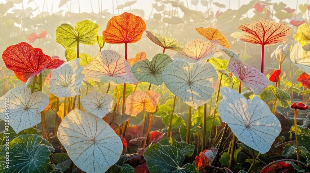 Obraz premium Vibrant Colorful Leaves in Morning Fog