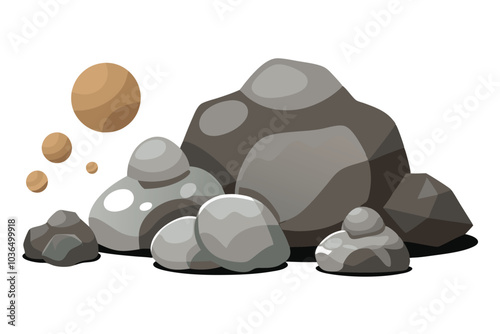 Stone rock. Stones boulder, gravel rubble and pile of rocks cartoon vector set