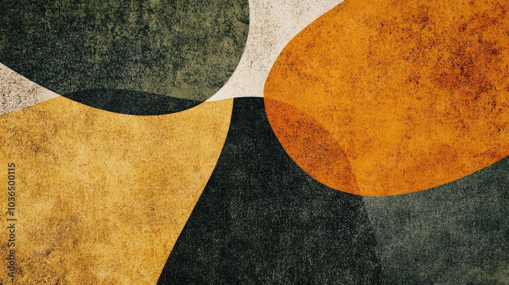 Bold geometric shapes with textured orange and green abstract background Bold geometric shapes with textured orange and green abstract background