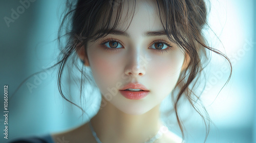 Close-up portrait of a beautiful Korean girl photo