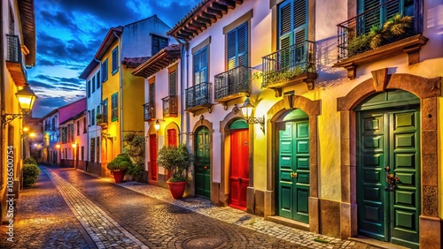 Funchal, Madeira: Night Photography of Colorful Doors and Facades