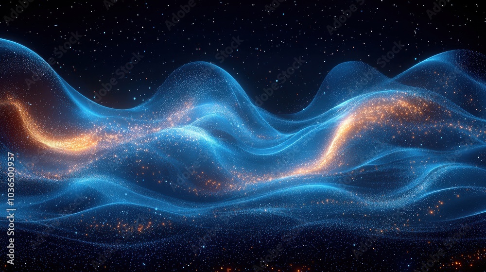 Vibrant waves of light and color against a starry backdrop in a cosmic setting, evoking a sense of movement and depth in space Vibrant waves of light and color against a starry backdrop in a cosmic setting, evoking a sense of movement and depth in space