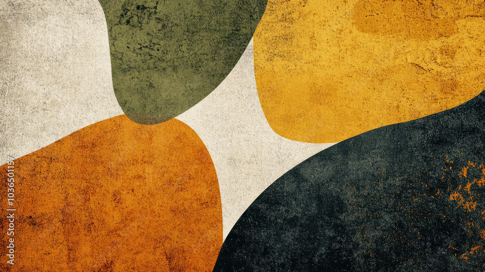 Bold geometric shapes with textured orange and green abstract background Bold geometric shapes with textured orange and green abstract background