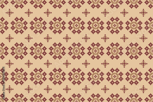 Geometric and cross stitch traditional ethnic pattern.floral pixel art embroidery. Elegance background abstract Aztec seamless pattern for fabric,cloth,dress,carpet,curtain,sarong,batik,wallpaper.