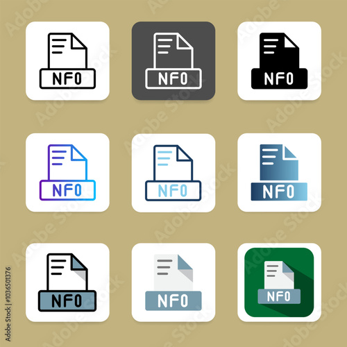 Nfo collection of file format icons for a modern interface, such as document, file type and extension.