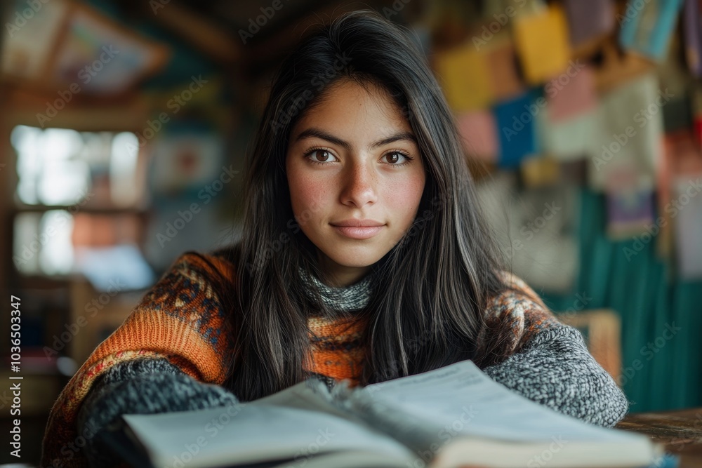 Young woman sitting in her classroom, Generative AI Young woman sitting in her classroom, Generative AI