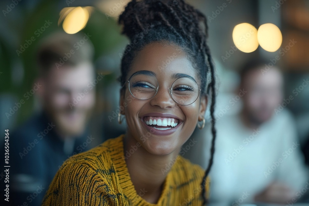 Diverse group of colleagues laughing during an office meeting in a modern workspace, Generative AI Diverse group of colleagues laughing during an office meeting in a modern workspace, Generative AI