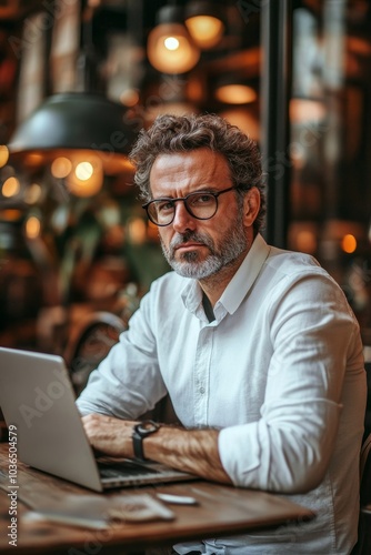 Businessman looking busy working on laptop, Generative AI