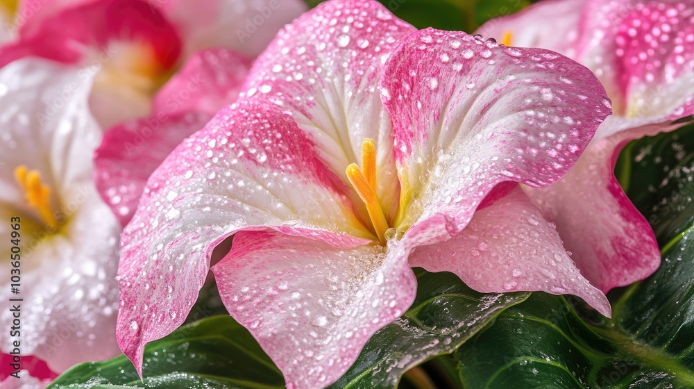 Pink Flower with Water Droplets on Petals Pink Flower with Water Droplets on Petals