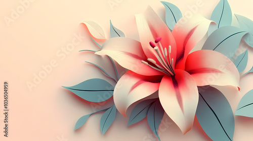Lilly flower logo 3d vector papercut