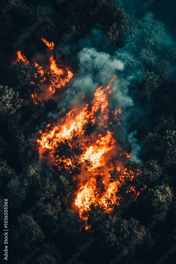 Fototapeta premium Aerial View of Burning Forest in High Fidelity