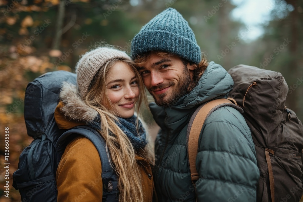 Romantic young couple on country trail, Generative AI Romantic young couple on country trail, Generative AI