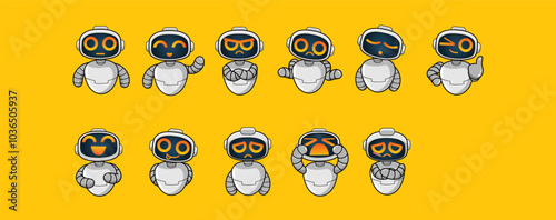 Bundling of robot emoji, various expression and poses