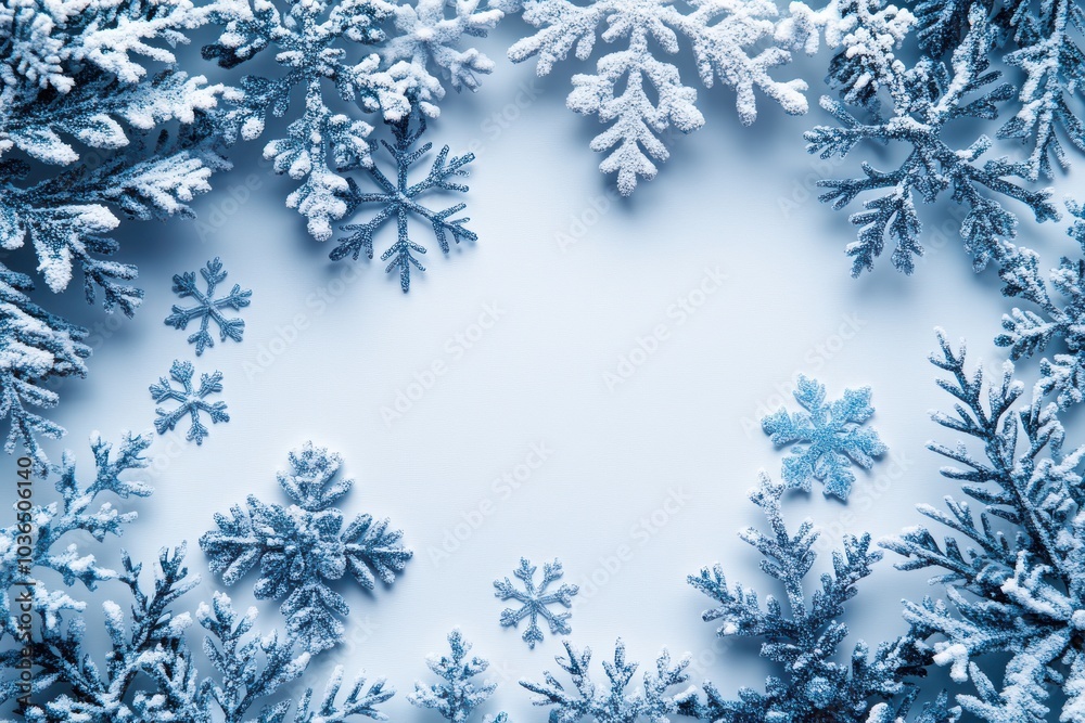 Snowflake border on white winter background Snowflake border on white winter background