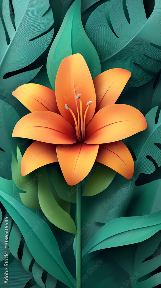 Obraz premium Lilly flower logo 3d vector papercut