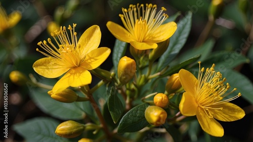 Yellow bushy flower Hypericum calycinum (St. John's Wort) photo