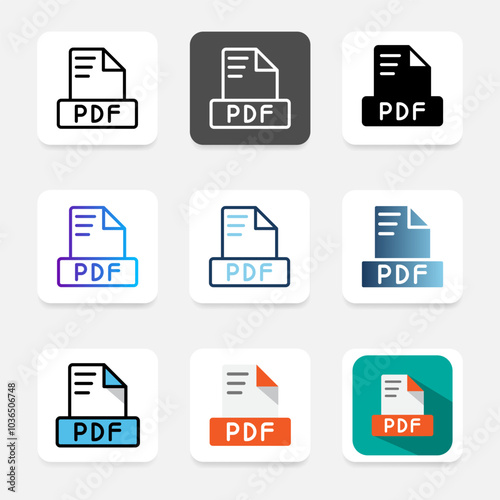 Set pdf icons file format with a clear and easy to read display, suitable for web, UI and mobile apps.