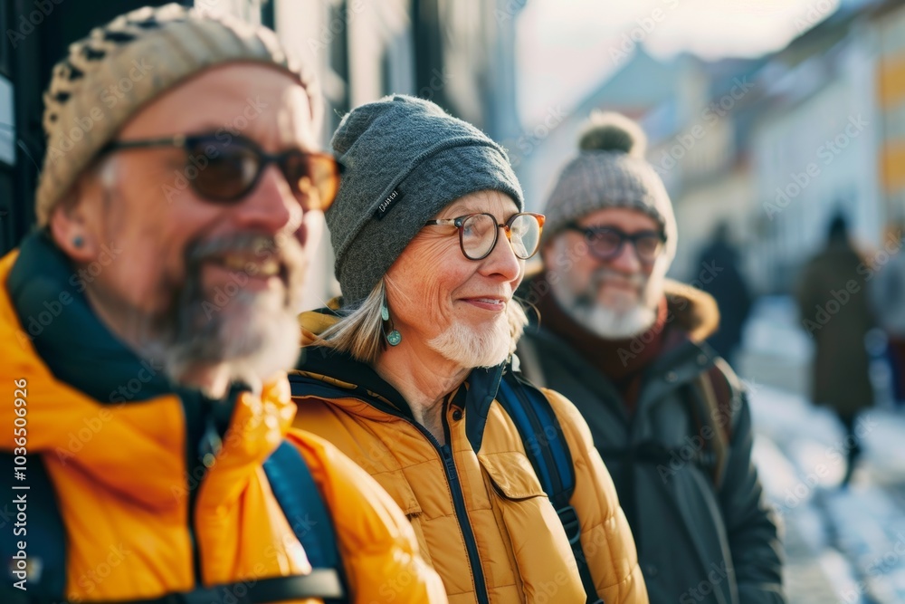 Group of senior friends walking in the city. Senior people walking in the city. Group of senior friends walking in the city. Senior people walking in the city.