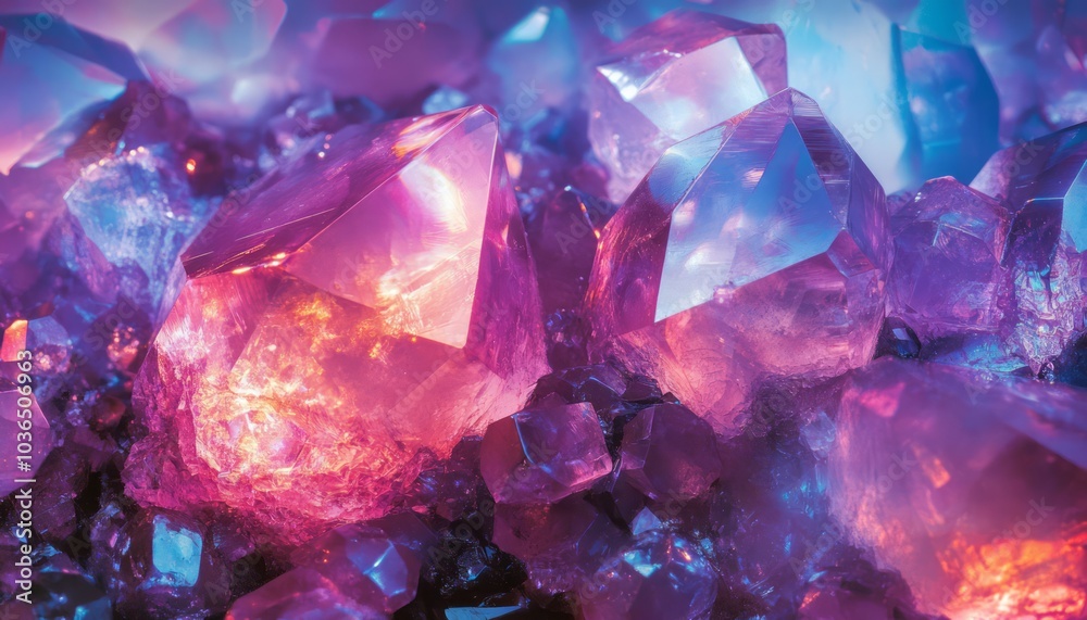 Crystal Glow: Bright, Shimmering Purple Crystals Arranged in a Dynamic, Abstract Style Crystal Glow: Bright, Shimmering Purple Crystals Arranged in a Dynamic, Abstract Style