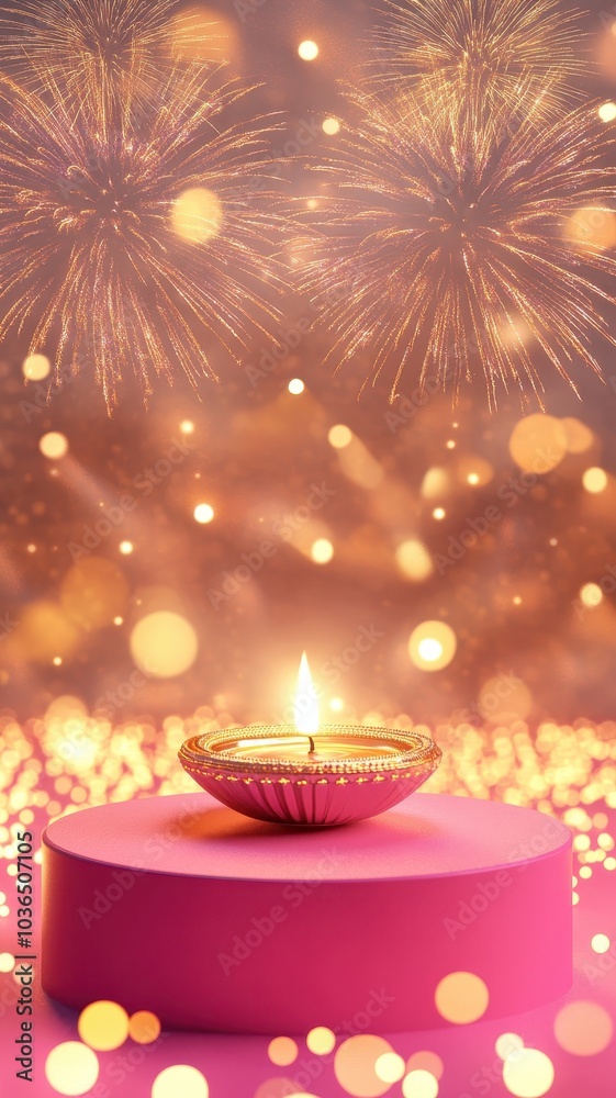 Banner design for diwali festival and podium,Diwali light decoration candle with fireworks,Stage,Product display Showcase design sparkle background,Deepavali,Dipavali,3D podium illustration. Banner design for diwali festival and podium,Diwali light decoration candle with fireworks,Stage,Product display Showcase design sparkle background,Deepavali,Dipavali,3D podium illustration.