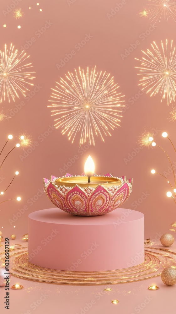 Banner design for diwali festival and podium,Diwali light decoration candle with fireworks,Stage,Product display Showcase design sparkle background,Deepavali,Dipavali,3D podium illustration. Banner design for diwali festival and podium,Diwali light decoration candle with fireworks,Stage,Product display Showcase design sparkle background,Deepavali,Dipavali,3D podium illustration.