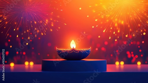 Banner design for diwali festival and podium,Diwali light decoration candle with fireworks,Stage,Product display Showcase design sparkle background,Deepavali,Dipavali,3D podium illustration. photo