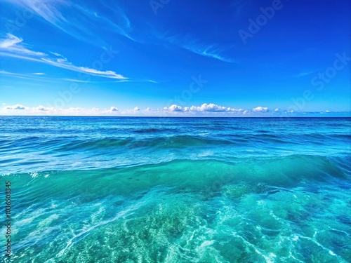 Minimalist Seascape - Blue Ocean, Calm Waves, Azure Sky