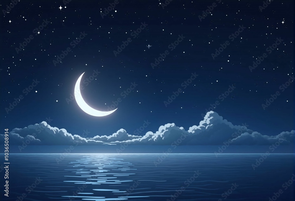 Mystical Full Moon Night - A Spiritual Scene with a Blue Moon and Tranquil Sea Mystical Full Moon Night - A Spiritual Scene with a Blue Moon and Tranquil Sea