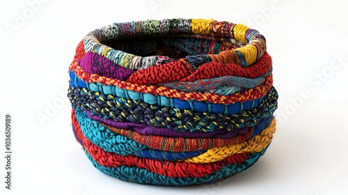 Colorful Woven Fabric Basket with Multiple Patterns