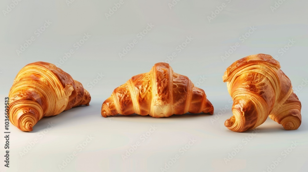photorealism of Several croissants on a white background photorealism of Several croissants on a white background