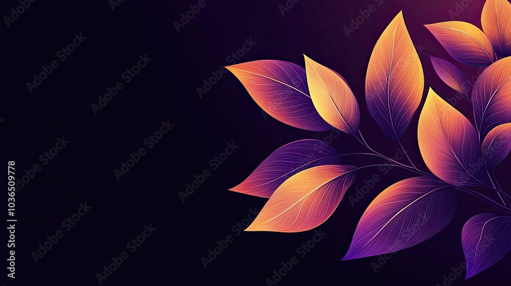 Fototapeta premium Purple and gold leaves, black background