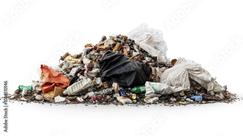 A large pile of mixed waste materials, showcasing the issue of litter and pollution.