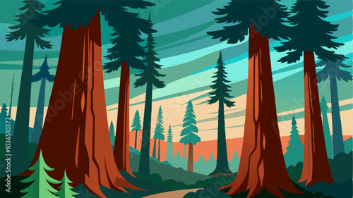 Towering Redwood trees stand guard over the forest their majestic presence a reminder of the resilience and longevity of nature.