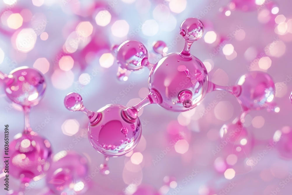 Pink Spheres Connected in a Molecular Structure Against a Blurred Background Pink Spheres Connected in a Molecular Structure Against a Blurred Background