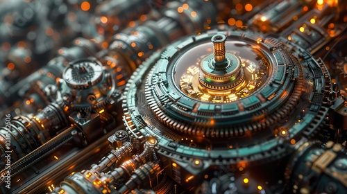 Wallpaper Mural Futuristic Machine: A Close-Up Look at Intricate Gears and Technology Torontodigital.ca