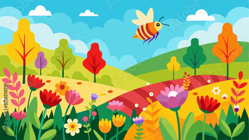 Vibrant wildflowers and buzzing bees bringing life and color to the edges of the vineyard adding to the picturesque charm of this rural landscape.