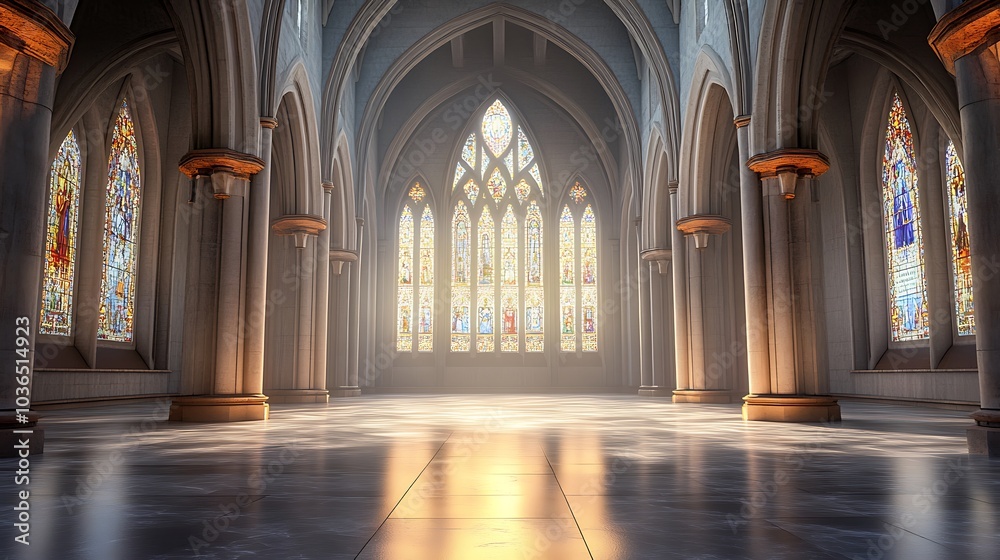 Obraz premium Sunlight Streaming Through Stained Glass Windows in a Cathedral