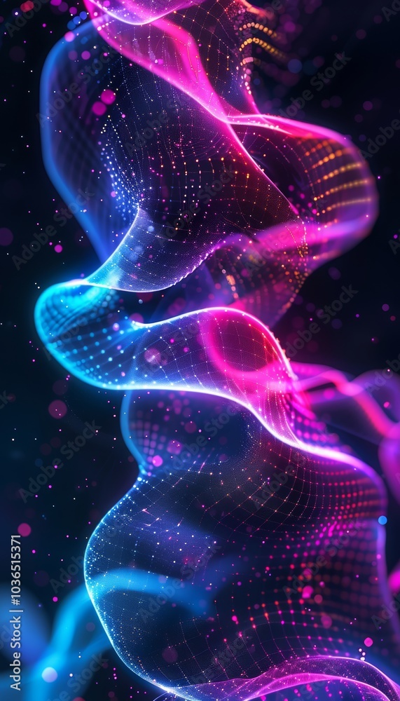 A vibrant, swirling abstract design featuring fluid shapes in neon pink and blue hues against a dark background. A vibrant, swirling abstract design featuring fluid shapes in neon pink and blue hues against a dark background.