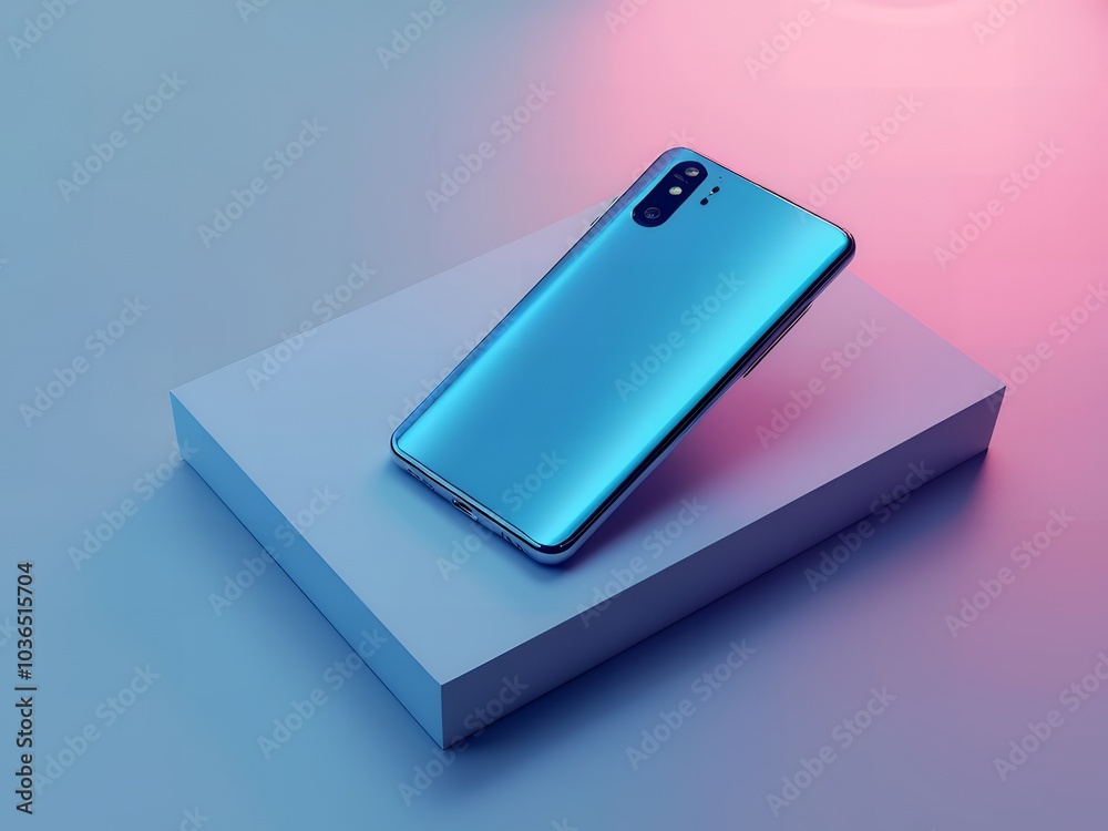 A sleek mockup of the smartphone in blue pink color with a gray background A sleek mockup of the smartphone in blue pink color with a gray background