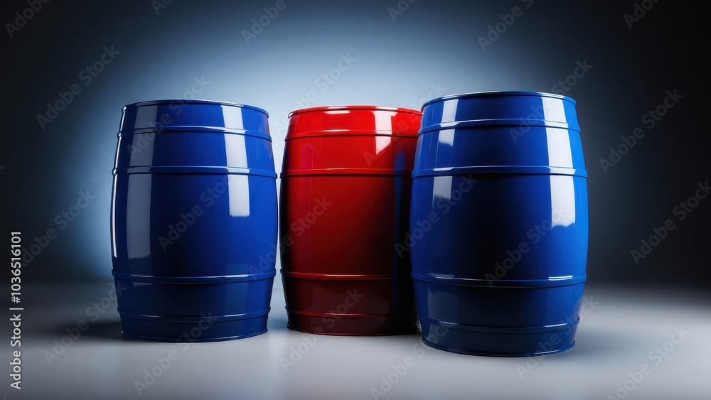 High-quality red blue barrel mockup for packaging design. Lifelike textures and customizable logos or labels, ideal for presenting industrial drums used in liquids or chemical storage High-quality red blue barrel mockup for packaging design. Lifelike textures and customizable logos or labels, ideal for presenting industrial drums used in liquids or chemical storage