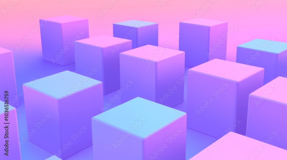 Abstract 3D geometric shapes in pastel pink and blue gradient background. Abstract 3D geometric shapes in pastel pink and blue gradient background.
