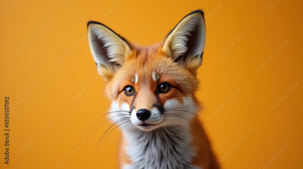 Fototapeta premium A red fox captured in a close-up portrait, its ears perked and head slightly tilted as if intrigued