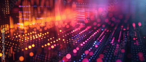 Wallpaper Mural A vibrant, abstract digital background featuring illuminated dots and lines in orange, pink, and blue hues, evoking a sense of technology and motion. Torontodigital.ca