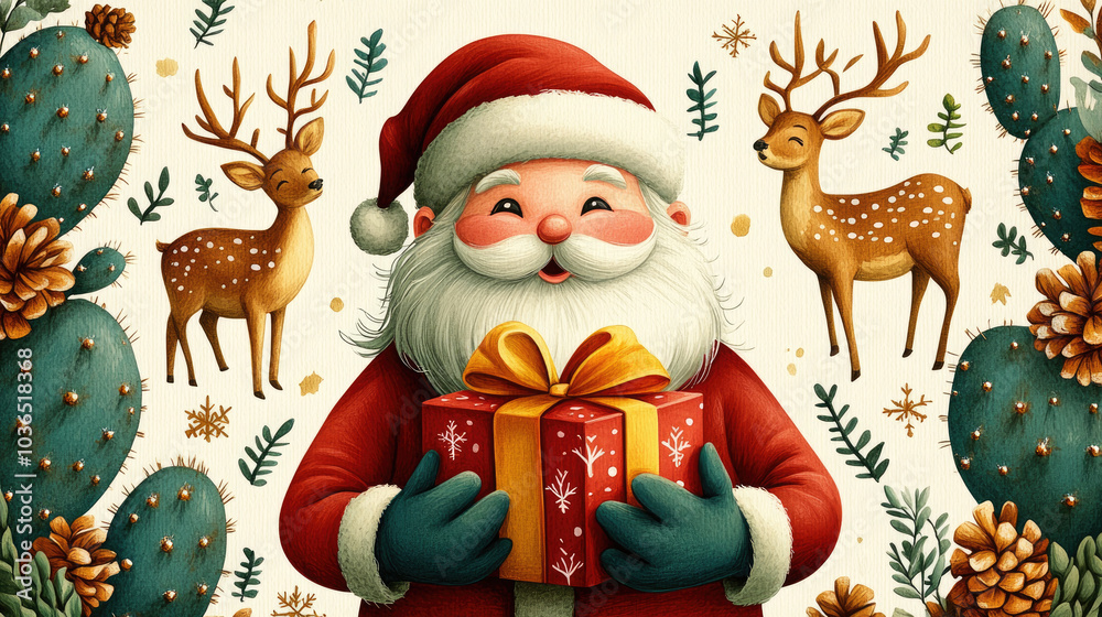 Combination of Santa Claus, deer, and cactus patterns Combination of Santa Claus, deer, and cactus patterns