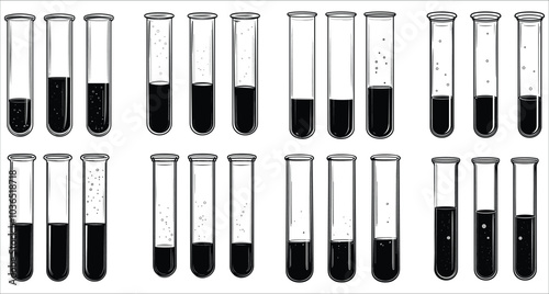 Science & chemistry test tube silhouettes vector. Scientific test tube silhouettes vector art. Vector test tube silhouettes collection. Lab equipment silhouettes vector illustrations