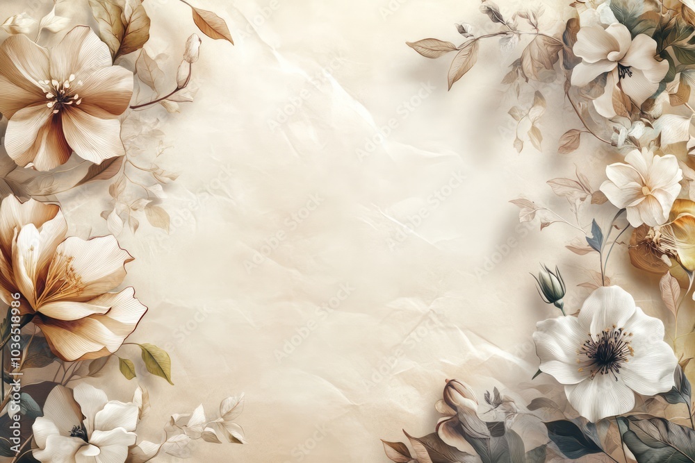 Cream Floral Elegance: Soft White Flowers Blooming on a Creamy Background Cream Floral Elegance: Soft White Flowers Blooming on a Creamy Background