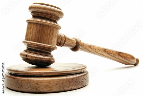 a wooden judge's gavel on a white background